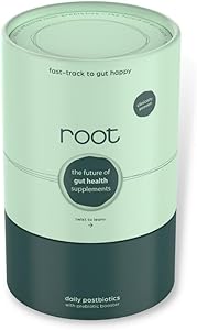 Root POSTBIOTICS with PREBIOTIC Booster. Gut Health & IBS Relief - Immunity and Mood Support - 60 Veg Capsules - 30 Day Supply - Eco Friendly Reusable Aluminium Supplement Holder Included