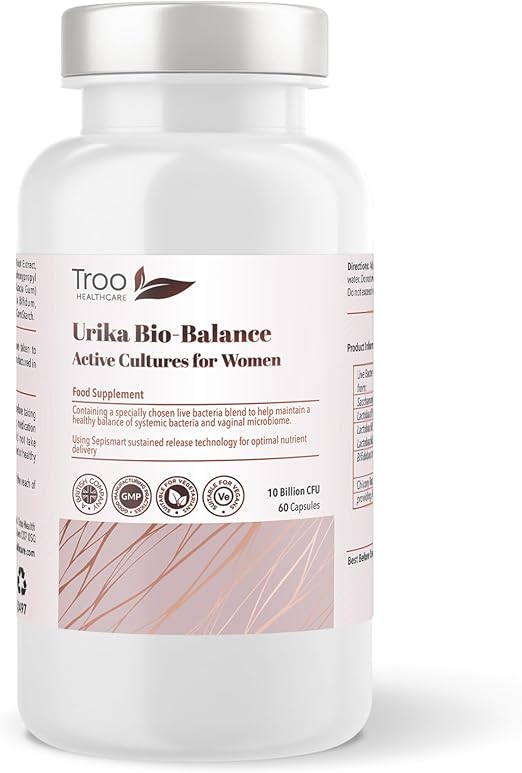 Troo Health Care Urika Bio-Balance Vaginal Gut Bacteria Support 60 Capsules - Friendly Active Bacterial Cultures Blend - Candida Yeast Balance & Urinary Support Supplement for Women