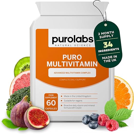 Purolabs Multivitamins & Minerals Supplement - 34 Essential Nutrients - Daily Multivitamin Tablets for Men & Women - 60 Vegan Capsules - Made in The UK