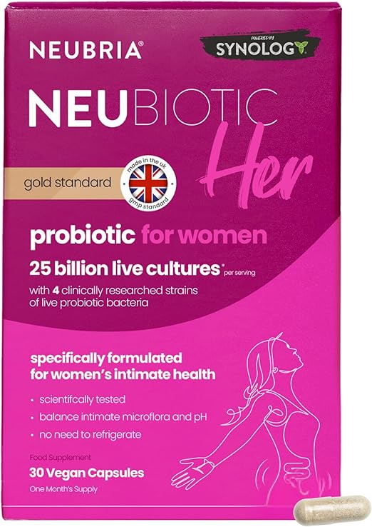 NEUBRIA NEUBIOTIC HER – Probiotics for Women 25 Billion CFU – Daily Probiotic Supplement with 4 Clinically Studied Live Cultures for Women’s Intimate Flora, Gut & Digestion – 30 Vegan Capsules