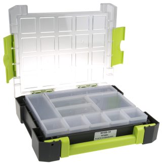 Contenitore modulare RS PRO in PP, 10 scomparti regolabili, 325mm x 275mm x 70mm, Coperchio trasparente