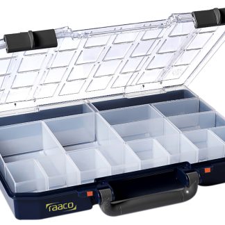 Contenitore modulare Raaco in PP, 16 scomparti regolabili, 57mm x 337mm x 278mm, Coperchio trasparente