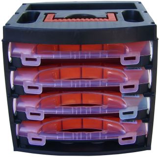 Contenitore modulare RS PRO in Polipropilene, 64 scomparti regolabili, 300mm x 280mm x 320mm, Coperchio trasparente