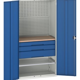 Armadietto da pavimento a 2 ante Bott in Acciaio, 2000 x 1050 x 550mm, 1 ripiano, 3 cassetti, Bloccabile