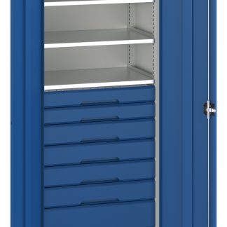 Armadietto da pavimento a 2 ante Bott in Lamiera di acciaio, 800 x 550 x 2000mm, 3 ripiani, 8 cassetti, Bloccabile