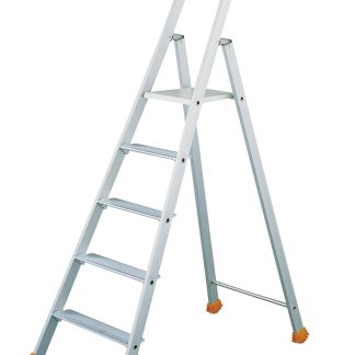 Scala TUBESCA a 5 gradini, apertura 1.75m, alt. piattaforma 1.1m, montanti in Alluminio anodizzato