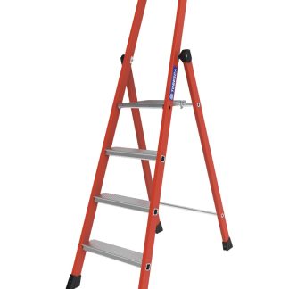 Scala TUBESCA a 4 gradini, apertura 1.58m, alt. piattaforma 0.92m, montanti in Fibra di vetro