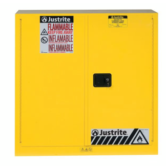 Armadietto a 2 ante Justrite in Acciaio, 1118mm x 1092mm x 457mm, col. Colore giallo, Bloccabile