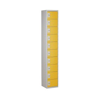 Armadietto Acciaio Grigio chiaro, Giallo RS PRO 10 porta No, 1800 mm x 300 mm x 380mm