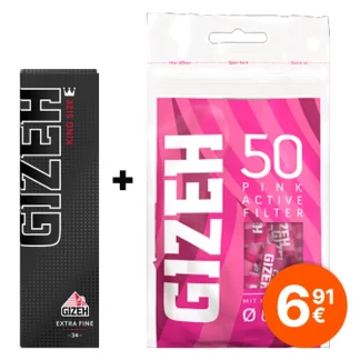 Gizeh Pink Active Filter 50 x 6 mm Beutel + Blättchen Bundle