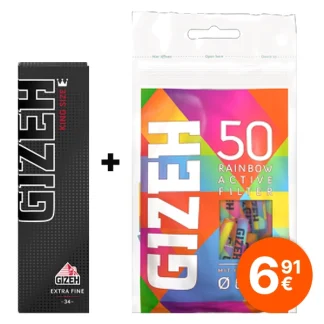 Gizeh Rainbow Active Filter 50 x 6 mm Beutel + Blättchen Bundle