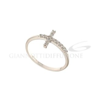 Ring with Cross in White Gold