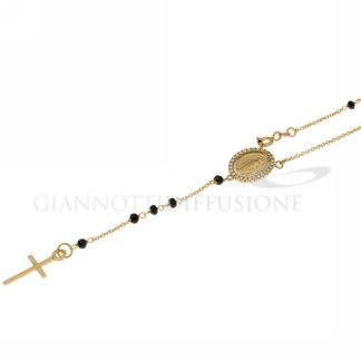 Black Swarovski Yellow Gold Rosary Necklace and White Zircons
