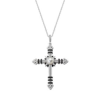 Amen Sprouted Cross and Pearl Necklace