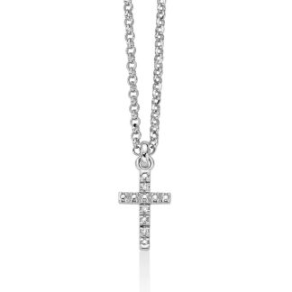 Cross-shaped necklace with natural diamonds
