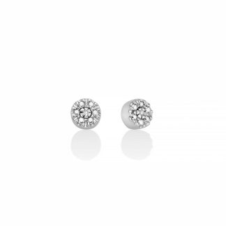 Round shape earrings with natural diamonds and silver.