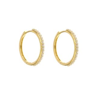 Yellow Gold Hoop Earrings with Zircon