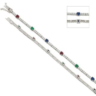 White Gold Tennis Bracelet Colored Zircons