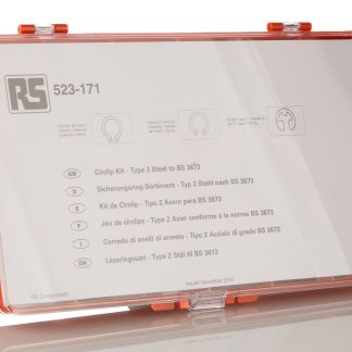 Kit anelli elastici Tipo E, Esterno, Interno RS PRO, 450 pezzi, in Acciaio, Ø albero 13 → 20 mm, 14 → 25