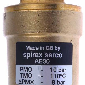 Sfiato automatico in Lega di rame Spirax Sarco, 10 bar max, connessione femmina BSPP 1/2, maschio BSP 1/4, altezza 105mm