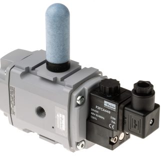 Valvola di scarico Parker, G 1/2, funzione 3/2, azionamento Pilota/Molla, 24V cc