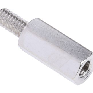 Distanziale filettato Esagonale Maschio/Femmina, in Ottone Nichelato, L. 15mm, M4 x M4