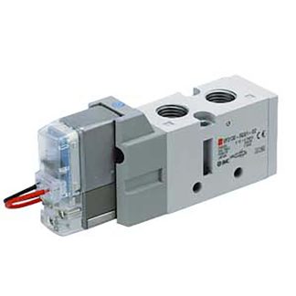 Elettrovalvola pneumatica di controllo pilotata SMC, G 1/4, funzione 5/2, azionamento Solenoide/Pilota