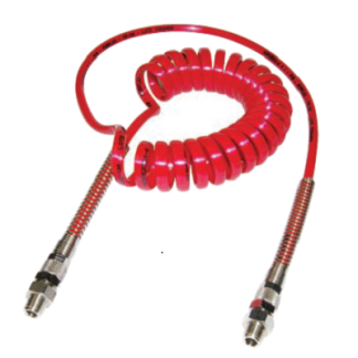 Tubo a spirale con connettore Norgren in Poliuretano, L. 2m max, Øint 4mm, Øest 6mm, R 1/8, col. Rosso