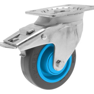 Ruota per carrelli orientabile con freno Guitel Hervieu in Gomma elastica RESILEX, Ø 100mm, 200kg