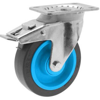 Ruota per carrelli orientabile con freno Guitel Hervieu in Gomma elastica RESILEX, Ø 125mm, 250kg