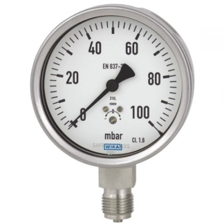 Manometro WIKA, -10mbar → 10mbar max, G 1/2, Ø est. 100mm