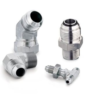 Gomito 90° Parker, connettore A: Maschio 37° JIC Flare, B: Maschio metrico, in Acciaio