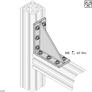 Connessione ad angolo Bosch Rexroth, per profili da 90 x 90 mm, 90 x 180 mm, 90 x 360 mm, scalanatura da 10mm, 8mm