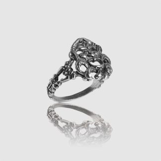 Gold Art Ring Apotropaic Mask In Silver