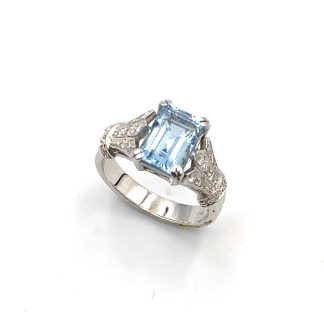 Sicilian Maison Aqua Marina Ring in White Gold