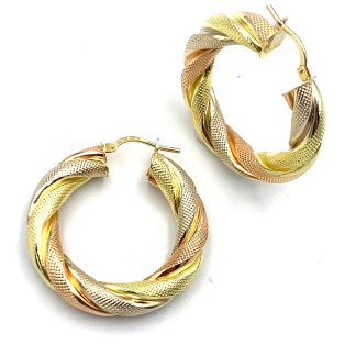 Three Color Gold Circle Earrings