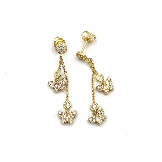 Drop Earrings with Butterflies in Yellow Gold