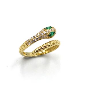 Snake Ring in Yellow Gold and Zircons