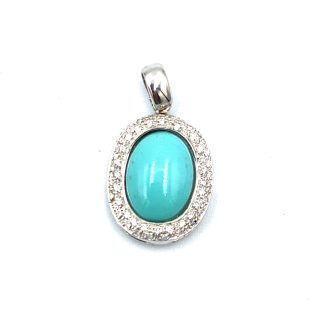 Pendant in White Gold and Turquoise with Pavé Diamonds