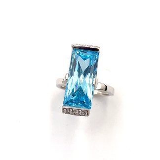 Anello Oro Bianco Topazio Azzurro