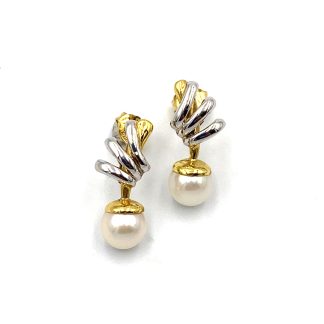 Two-tone gold and pearl earrings