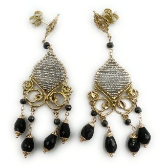 Sun Day Pendant Earrings with Onyx