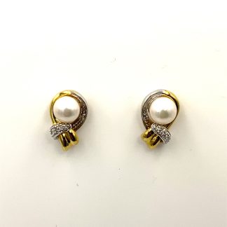 Nimei Pearl Earrings PER313 Two-Tone Gold