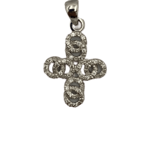 Woman Cross Pendant in White Gold and Zircons