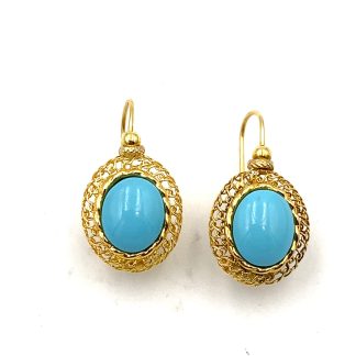 Yellow Gold and Turquoise Earrings