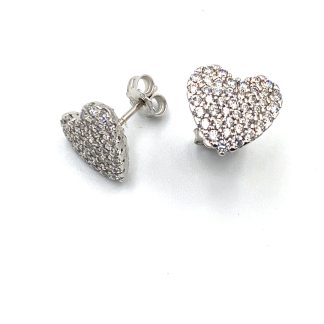 White Gold Heart Earrings with Zircons